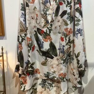 Catherine Malandrino Ivory Floral High-Low Ruffle Skirt